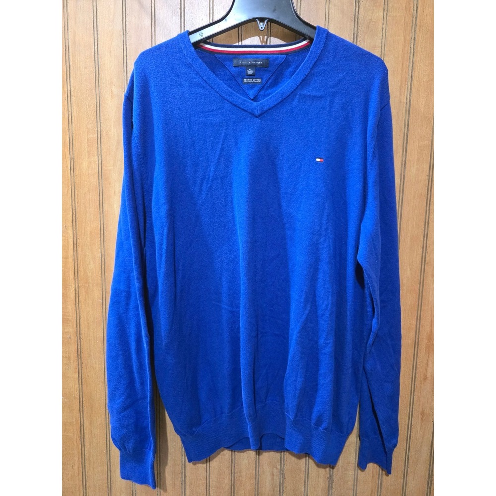Tommy‎ Hilfiger V-Neck Sweater Long Sleeve Classic Fit Blue XL